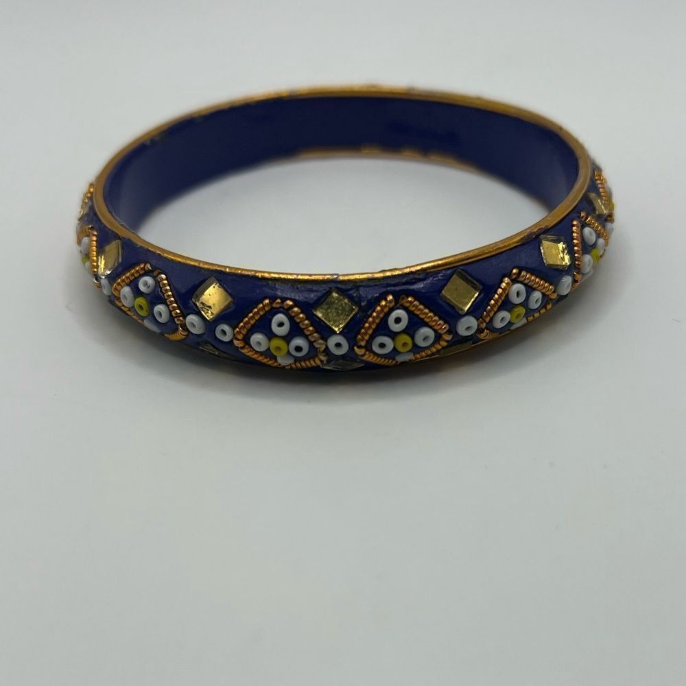 Vintage Ornate Blue-Purple Bangle With Beaded Detail - From India